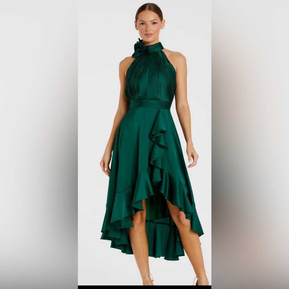 Max Duggal Emerald green tea length gown